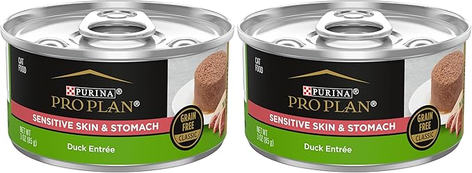 Purina Pro Plan Sensitive Skin and Stomach Wet Cat Food,Sensitive Skin and Stomach Duck Entree - 3 oz. Pull-Top Cans,(Pack of 48)