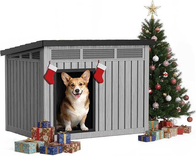DRATO Dog House for Both Indoor and Outdoor with Weatherproof Roof Removable Floors for Medium to Large Dogs Interior Space (Gray, Medium(32.2 * 25.12 * 24.13''))