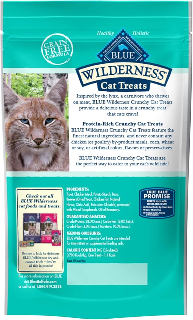 Blue Buffalo Wilderness High Protein Crunchy Cat Treats, Made with Natural Ingredients, Tasty Trout, 2-oz Bag (Pack of 12)
