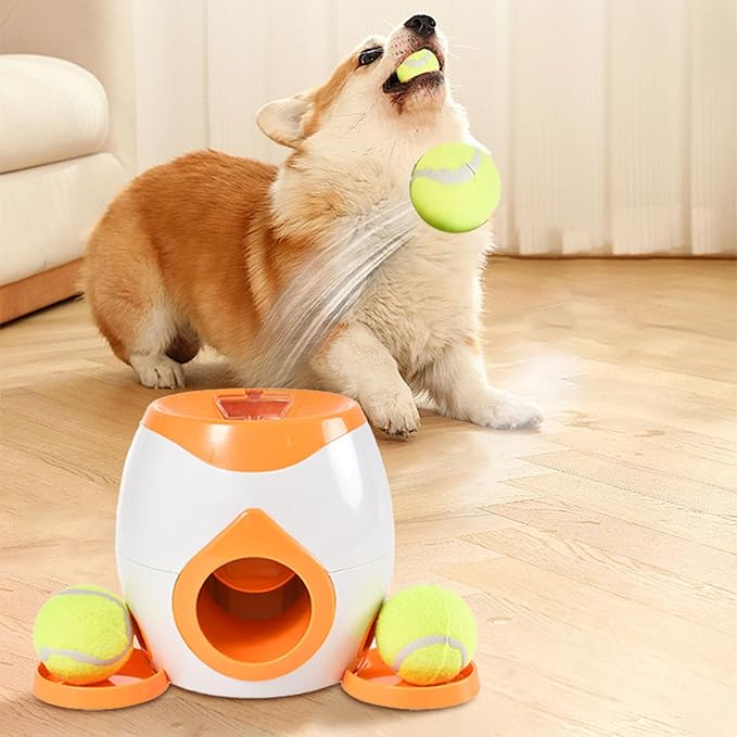 Dog Food Reward Machine, Automatic Dog Ball Launcher, Dog Tennis Ball Throwing Machine for Interactive Play & Training Small and Medium Dogs (Orange)