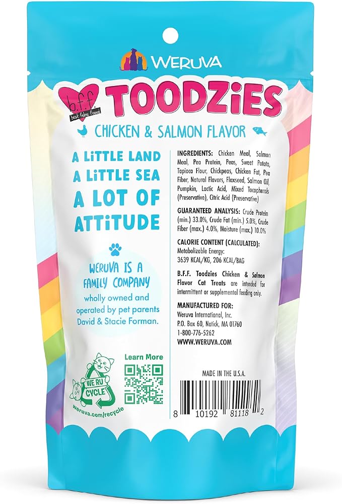 Weruva BFF Toodzies, Chicken and Salmon Crunchy Cat Treats, 2oz Bag