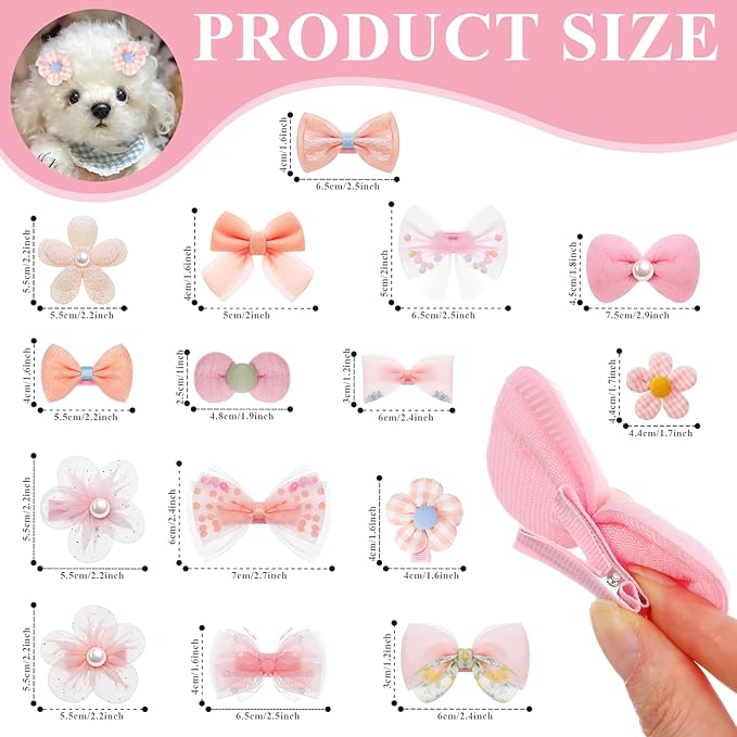 30Pcs Dog Bows with Clips, Charming Dog Hair Bows for Small Dogs, Pink Puppy Bow Perfect-Dog Accessories Girl(Various Bow Styles)