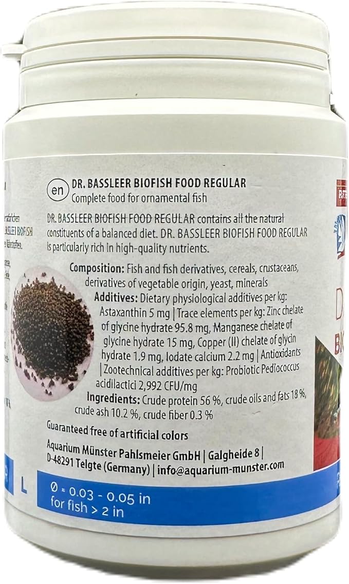 Bassleer Regular BioFish Food - Formulated for Optimal Fish Health (Lrg, 150g)