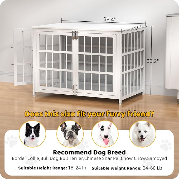 Heavy Duty Dog Crate Furniture – Indestructible Furniture Style Dog Kennel with Wooden Table Top, Escape-Proof Crate for High Anxiety Dogs, Decorative Indoor Pet House with Double Doors & Secure Locks
