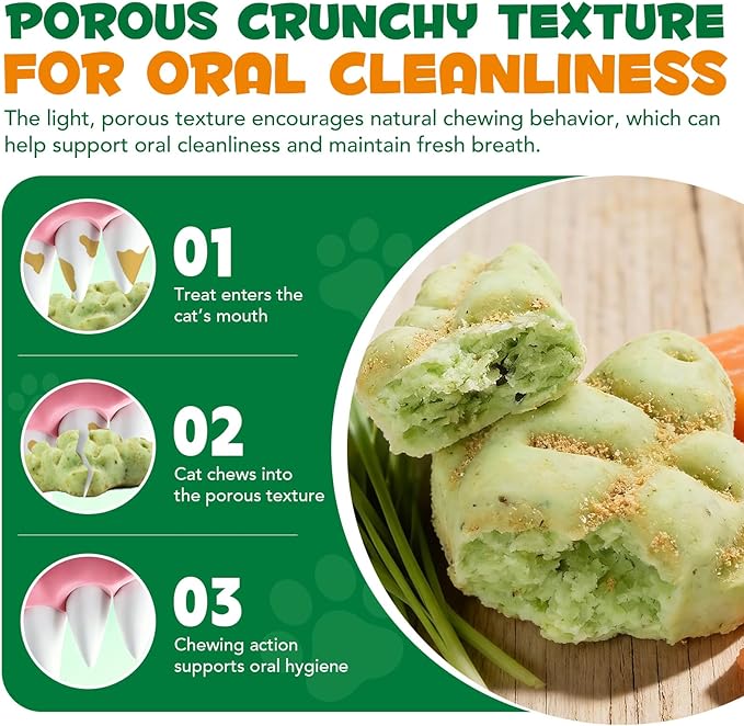 Cat Grass Treats, Cat Treats for Indoor Cats, Promotes Natural Hairball Passage, Reduce Plaque Build-Up Support Fresh Breath, Cats Dental Care Bites Kitten Snacks Training Biscuits, Catnip Flavour