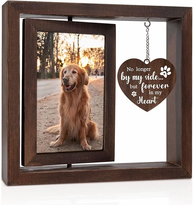 Jigfoxy Dog Memorial Picture Frame - Rotating Wooden Frame for 4x6 Photo - Loss of Dog Sympathy Gift - Cat Pet Bereavement Remembrance Frame