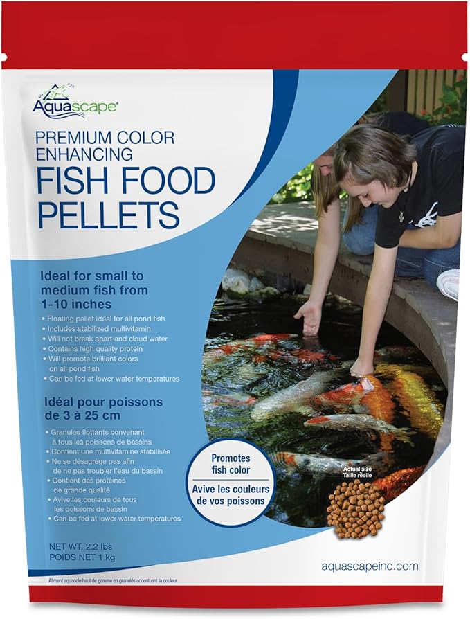 Aquascape Premium Color Enhancing Fish Food for Small to Medium Koi and Other Pond Fish, Medium Pellet, 2.2 Pounds | 98874