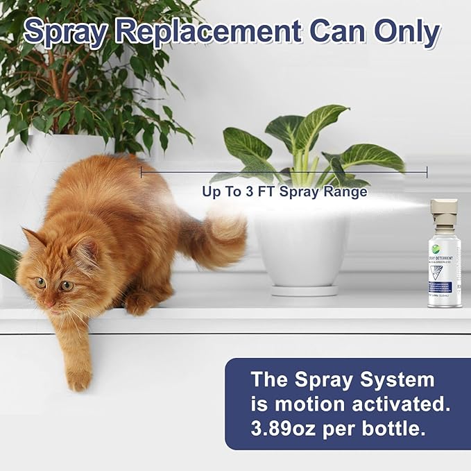 Spray Deterrent Device Refill for Motion Activated Cat Deterrent System - Safe Dog & Cat Spray Deterrent for Counters & Trouble Areas - 3.89oz Total 1 Pack