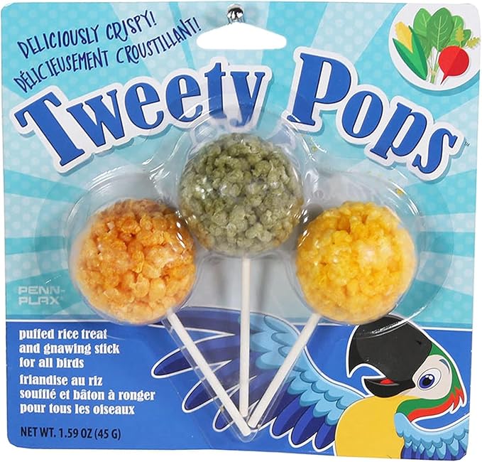 Penn-Plax Bird Treats - 6 Fun, Tasty & Colorful Options to Keep Your Bird Happy and Healthy (4 PC PK-Tweety POPS 3 Pieces)