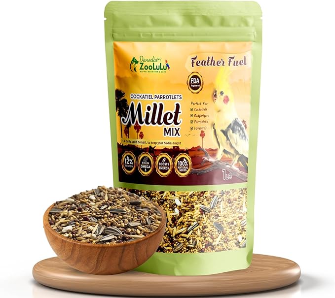 Danodia's Zoolulu Cockatiel & Parrotlet Millet Mix (450g/1 lbs) | Bird Food Blend for Cockatiels, Budgerigars, Parrotlets & Lovebirds | Daily Feeding Blend