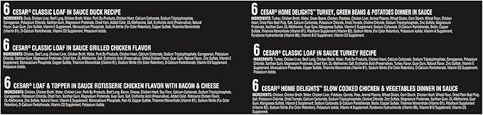 Cesar Classic Loaf in Sauce and Home Delights Adult Wet Dog Food Poultry Lovers Variety Pack with Real Chicken, Turkey or Duck, 3.5 oz. Easy Peel Trays, 36 Count (Pack of 1)