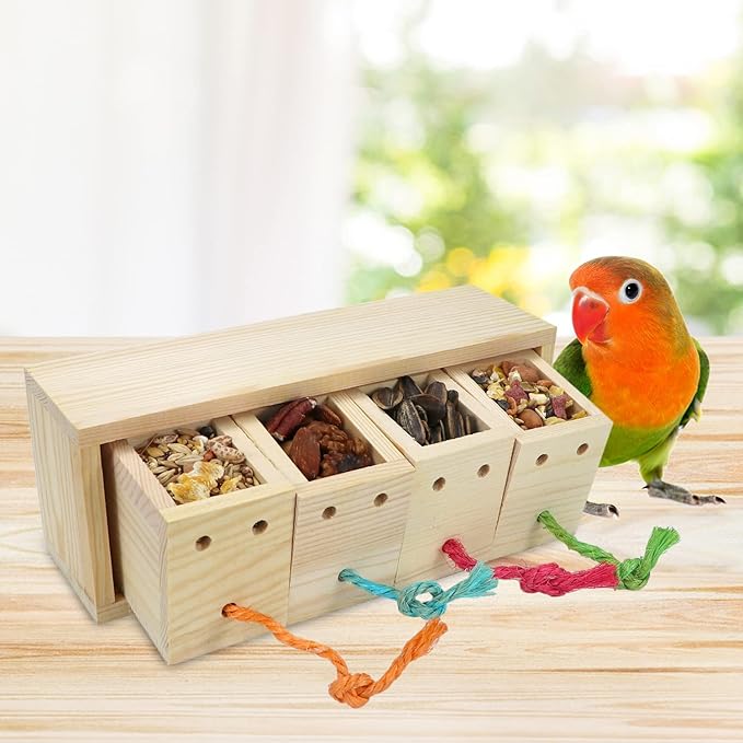 Litewoo Bird Foraging Feeder Toy Training Intelligence Box Wooden for Parrot Budgie Parakeet Cockatiel Conure African Grey Cockatoo Amazon Finch Canary