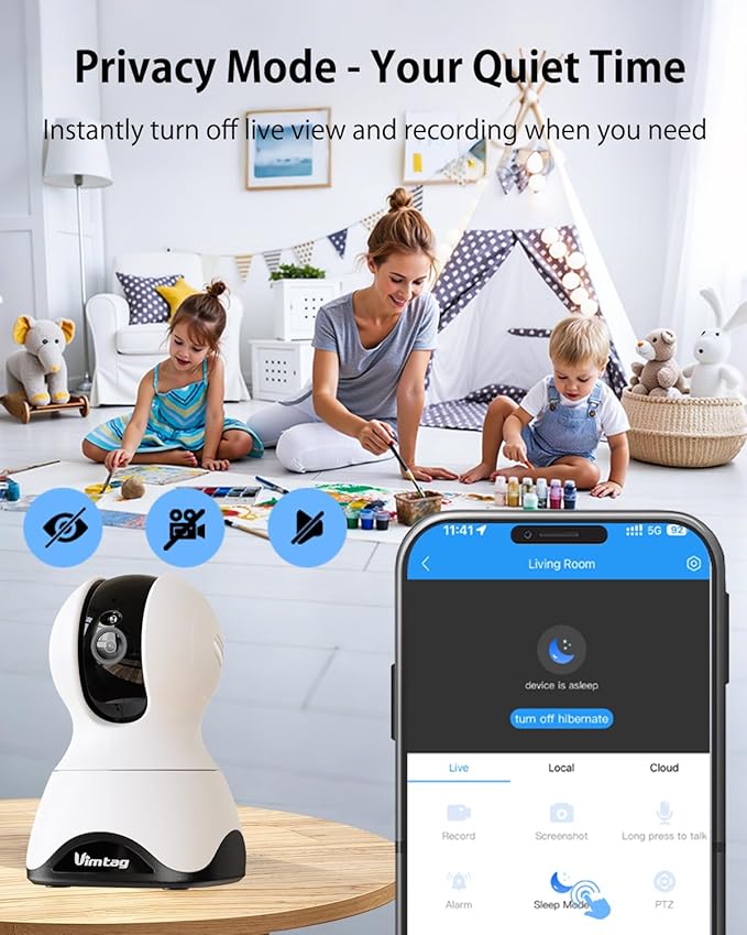 VIMTAG 5G Pet Camera Indoor with Phone APP, 4MP Dog Camera with Speaker, 360° Pan/Tilt Baby Monitor, Security Cameras for Home/Room/Nanny, Dual-Band WiFi, Motion Tracking, 2-Way Audio, Cloud & SD Card