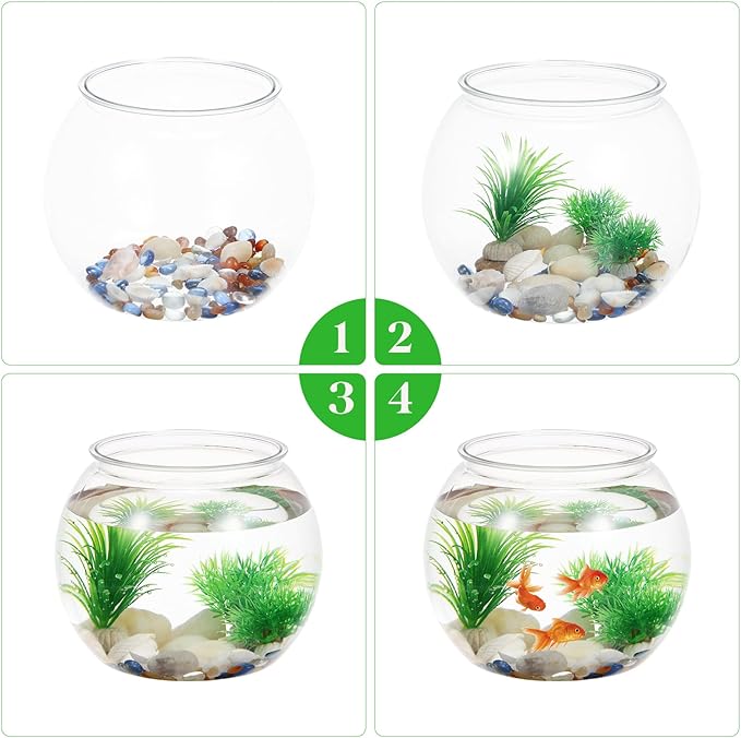 1 Gallon Plastic Fish Bowl, Shatterproof Clear Round Goldfish Betta Tank, Small Bubble Bowl Vase for Centerpiece, Candy Jar, Carnival Game & Party Drink Container