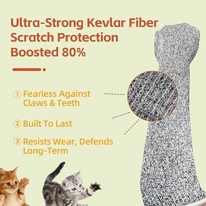 Ultra-Flexible Pet Handling Sleeves: 15.7” Kevlar Scratch-Resistant Gloves for Cat Grooming, Nail Trimming & Arm Protection