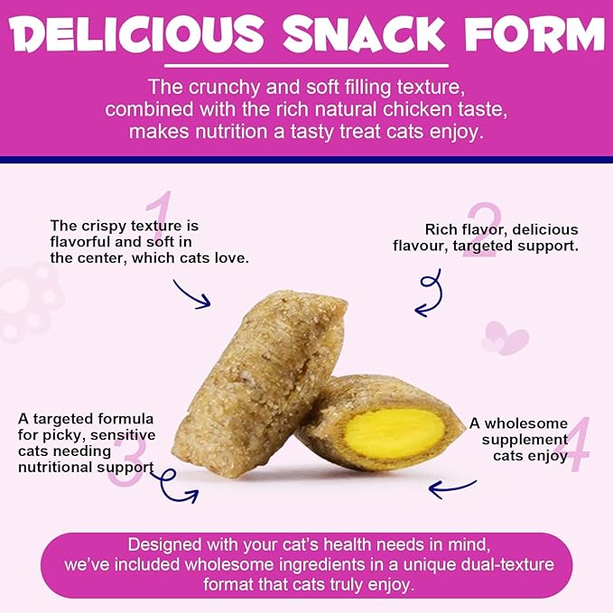 Cat Grass Treats for Cats & Kittens, 15-in-1 Multivitamin Crunchy & Creamy Chews with Omega 3, Lysine & Probiotics for Immune Health, Joint Support, Skin & Coat Care and Digestion Aid, Chicken Flavor