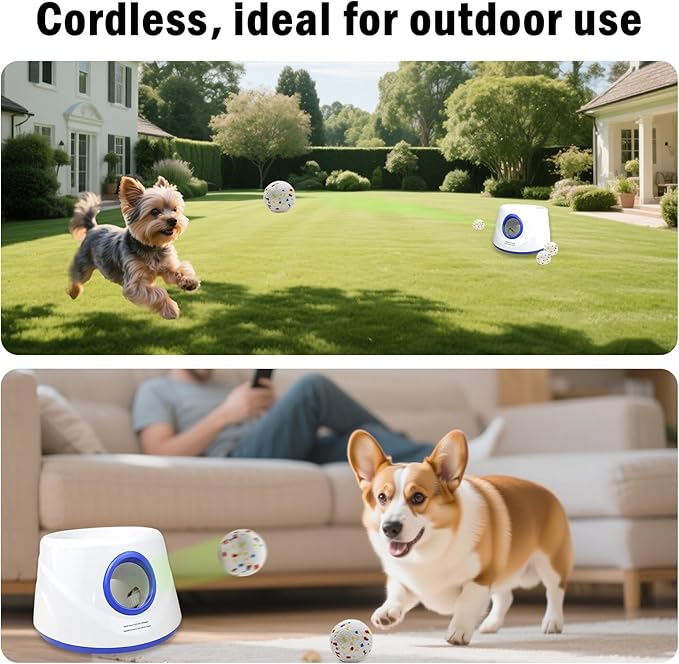 Dog Ball Thrower Launcher, Automatic Ball Launcher for Dogs, 3 Adjustable Distance Settings, Indoor OutdoorInteractive Toy, with 3 2.3-inch Balls, Small/Medium Sized Dog Thrower