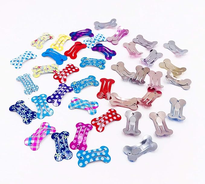 PET SHOW Cute 1" Small Bone Snap Hair Clips Pet Grooming Products Dog Cat Puppy Hair Accessories Random Color Pack of 20