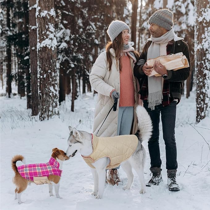 Kuoser Warm Dog Coat, Waterproof Dog Jacket for Extra Large Dogs, Adjustable Durable XXL Doggie Winter Coat Reversible Puppy Cold Weather Apparel from Small to Large Breed, Rose XXL