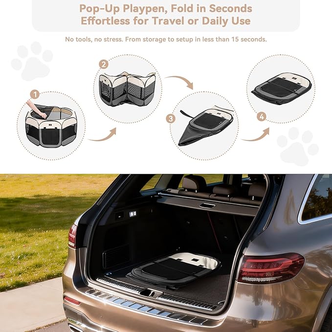 Portable Indoor Dog Playpen for Small Dogs & Puppies by A 4 Pet – 40.55" Pop-Up Soft Puppy Playpens with Bowl, Waterproof Floor, Calm Safe Space for Home, Travel & Daily Use