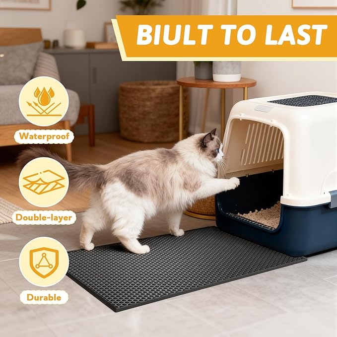 Pieviev 2 Packs Cat Litter Mat Double Layer Waterproof Urine Proof Trapping Mat (24"X15", Black)