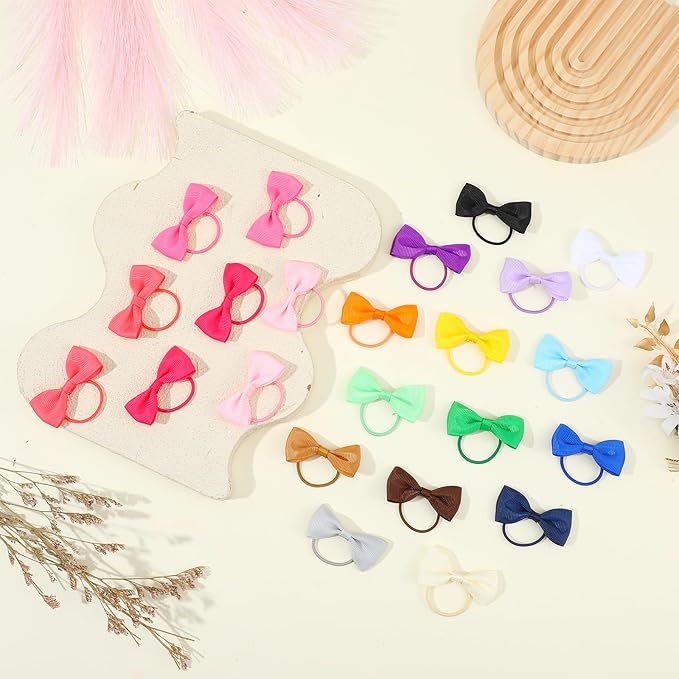 40 Pcs Hair Bows for Dogs, 2 Inches Small Puppy Hair Bows with Rubber Bands Dog Hairs Clips for Yorkie Doggies Cat Kitten Rabbit Pet Grooming