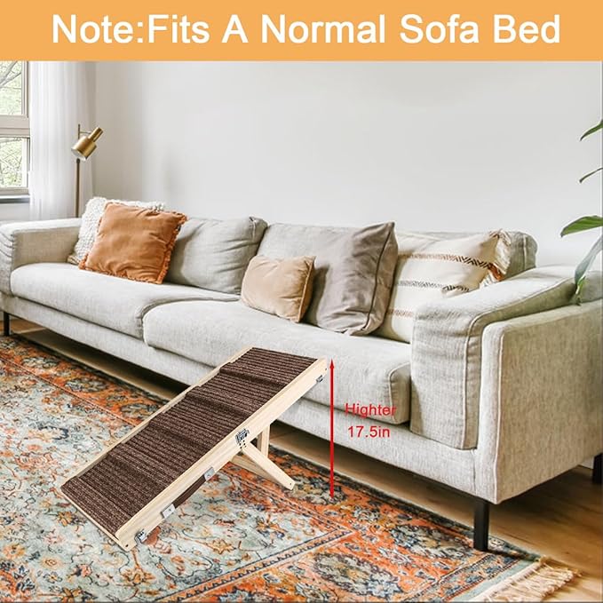Okydoky Small Dog Ramp, Adjustable Portable Folding Wooden Pet Ramp, 32" Long with Non-Slip Traction Mat, Adjustable from 9" to 17.5", Dog Climbing Ladder for Sofa,Couch,Car(Brown) NO.LGPT2