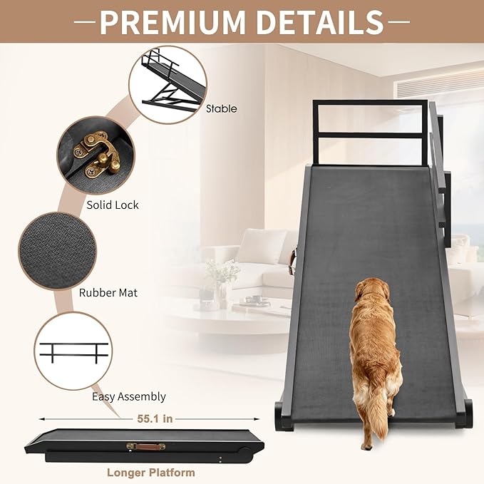SLSY Dog Ramp for Bed & Couch, Folding Adjustable Pet Ramp with Non-Slip Rubber Mat, 55" Long, 5 Height Settings (15.7"–27.5"), Portable Wooden Dog Ramp Supports up to 220 lbs