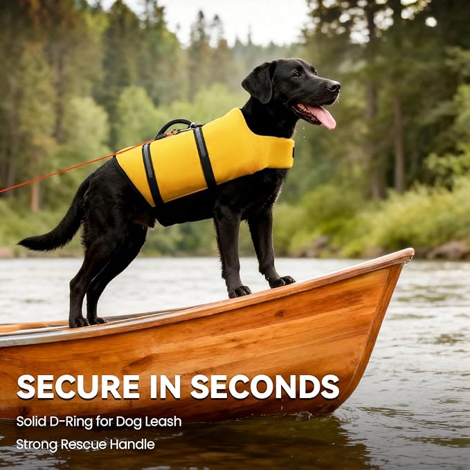 VIVAGLORY Rip Stop Dog Life Vest, Swimming Vest with Handle, Buoyancy for Doggy Puppy, Dog Life Jacket for Swimming & Boating, XL, Yellow