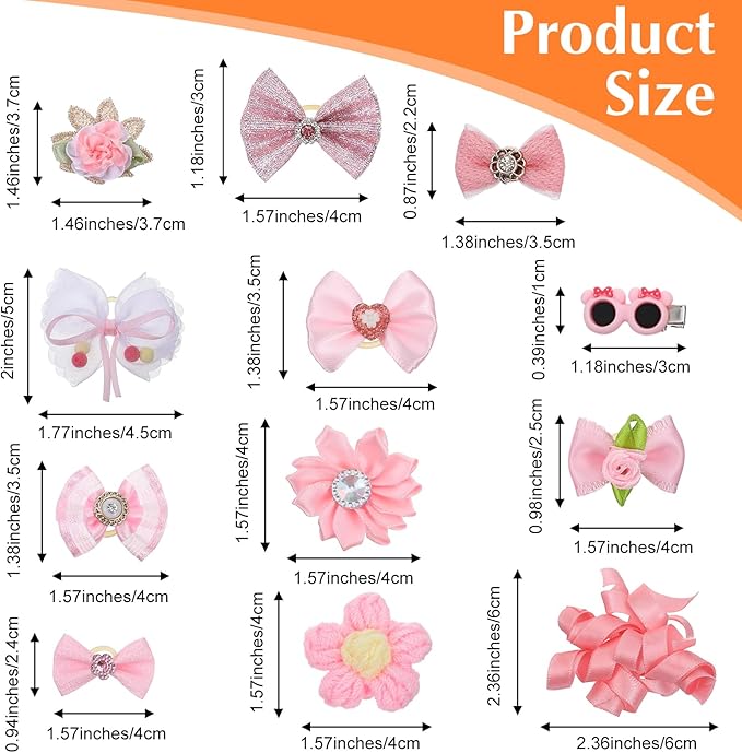 20Pcs Light Pink Small Dog Hair Bows, Cute Puppy Dog Bowknot Hair Bow Bulk with Rubber Bands, Mix Color Cute Grooming Flower Ball Bowknot Top Knot for Holiday Daily Yorkie Dogs Accessories