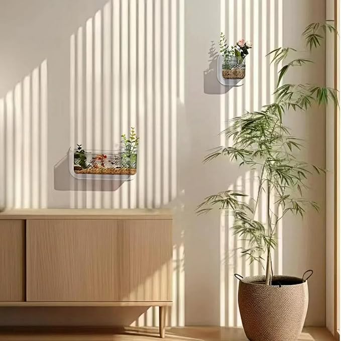Wall Fish Tank, 2Pcs Wall Plastic Vase, Mini Wall Mounted Fish Tank, Wall Hydroponic Plants, Hanging Hydroponic Plant Pot, Living Room Decoration(2Pcs)