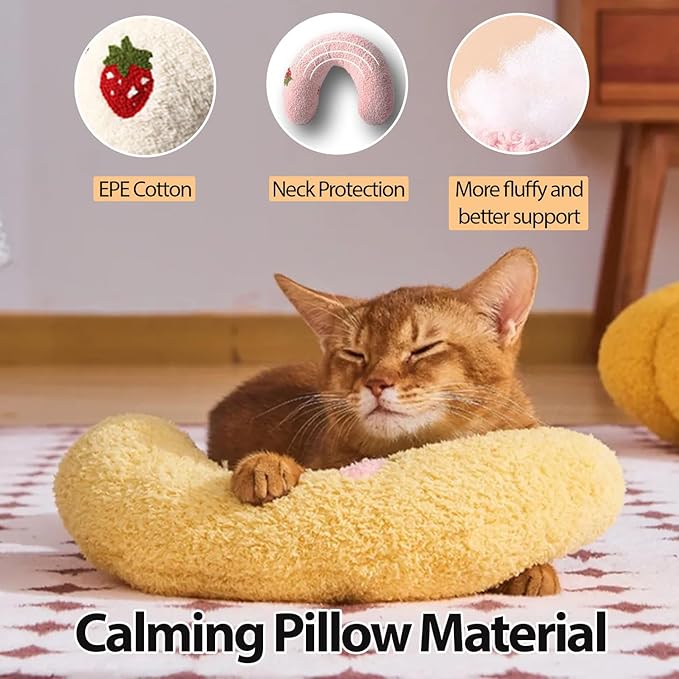 U-Shaped Calming Pillow for Cats and Dogs - Super Soft Plush Fabric, Cozy Headrest, Neck Support for Deep Sleep, Kitten Headrest, Pet Bed (Yellow)