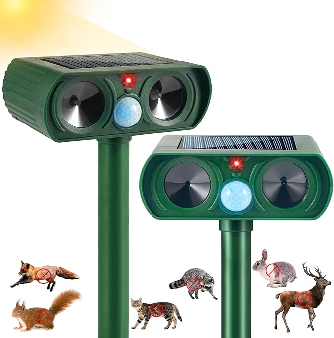 Solar Animal Repellent Outdoor Cat & Deer Repellent with Motion Sensor,Waterproof Ultrasonic Animal Repeller Deterrent Devices Control for Dog Squirrel Raccoon Skunk Rabbit Out of Garden Farm Yard