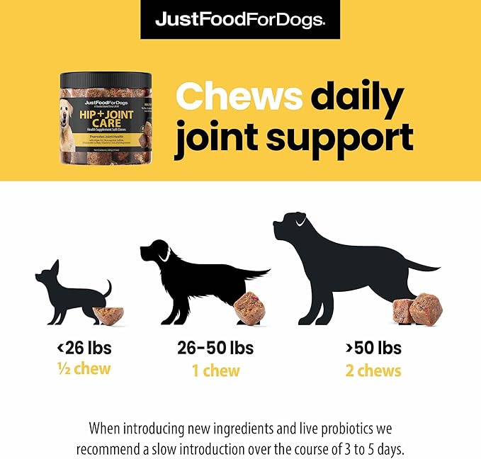 Just Food for Dogs Hip and Joint Supplement for Dogs, Human Grade Glucosamine Chondroitin Dog Supplements, Multivitamin Soft Chews, Omega 3 Oil, Superfood Blend, Plant Based Dog Vitamins - 45 Count 3
