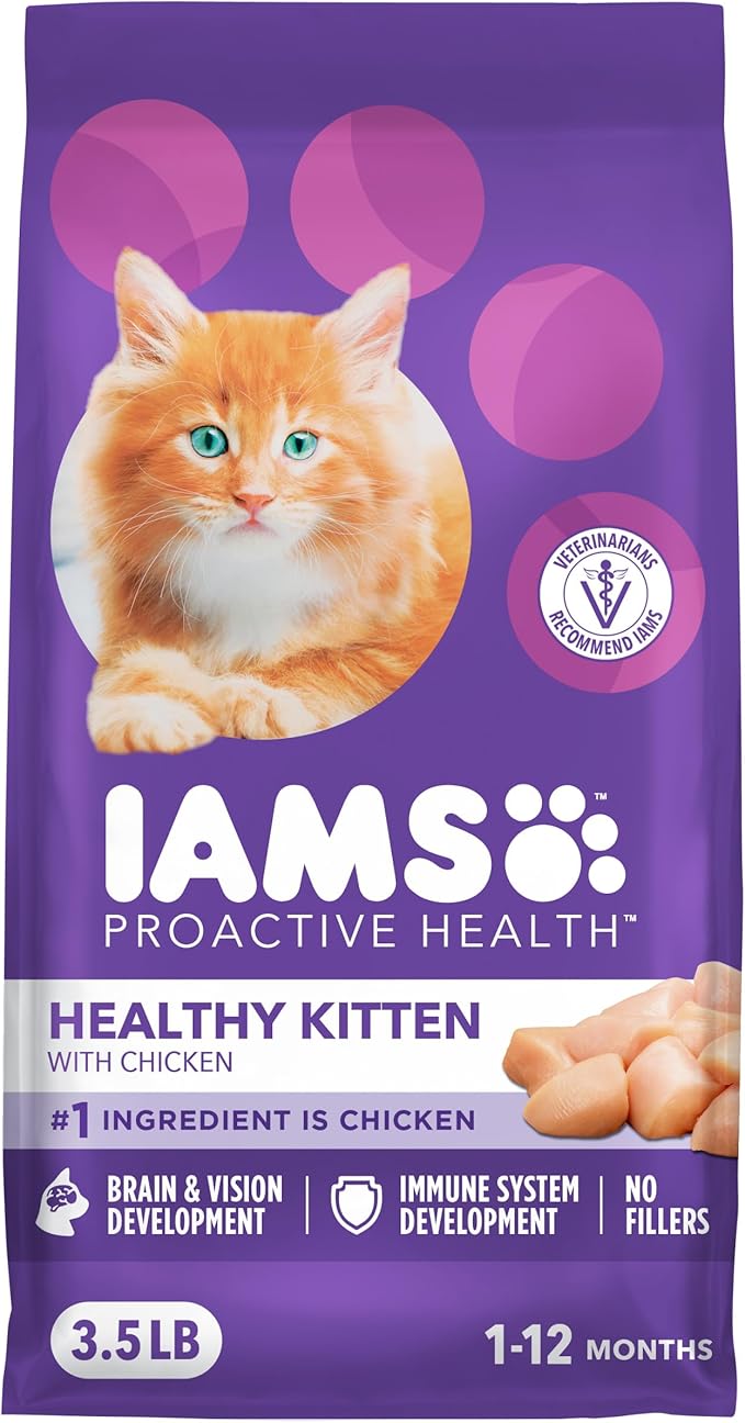 IAMS Proactive Health Kitten Dry Cat Food, Healthy Kitten Food Dry Recipe with Real Chicken in Every Bite, 3.5 Lb. Bag