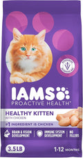 IAMS Proactive Health Kitten Dry Cat Food, Healthy Kitten Food Dry Recipe with Real Chicken in Every Bite, 3.5 Lb. Bag