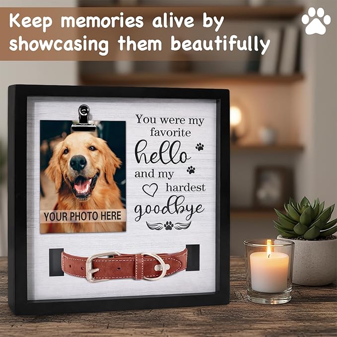 Dog Memorial Gifts for Loss of Dog, Loss of Dog Sympathy Gift Pet Loss Sympathy Frame Box with Collar Holder, Pet Cat Remembrance Bereavement Gift