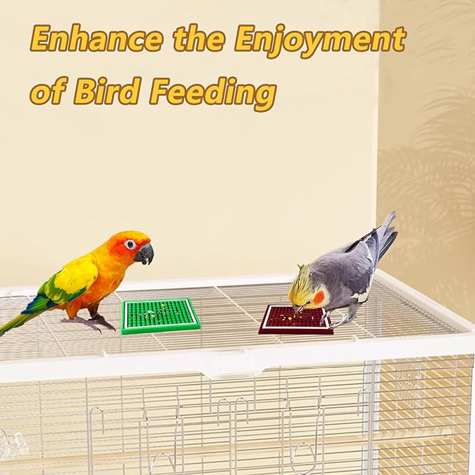 Parrot Foraging Toys, 2 Pcs Bird Feeder Foraging Mats, Interactive 2Pcs Bird Foraging Toys Puzzle to Increase Feeding Time Cage Accessories Training Chewing for Conure, Cockatiel, Parakeet (Green&Red)