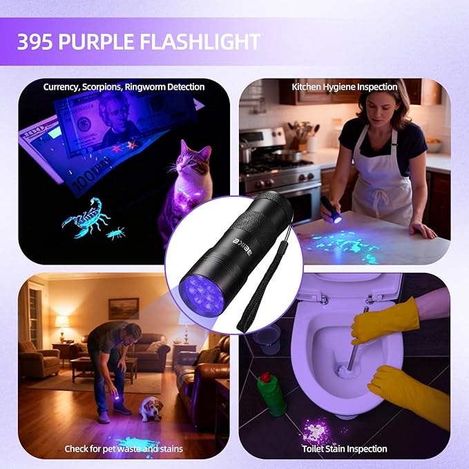 UV Flashlight Black Light–Small Portable Mini 12 LED Blacklight Flashlight for Hidden Stain Detection in Room, Resin Curing,Scorpion & Bed Bug Find,Pet Urine & Dry Stain Detection/Carpets/Rugs/Floors