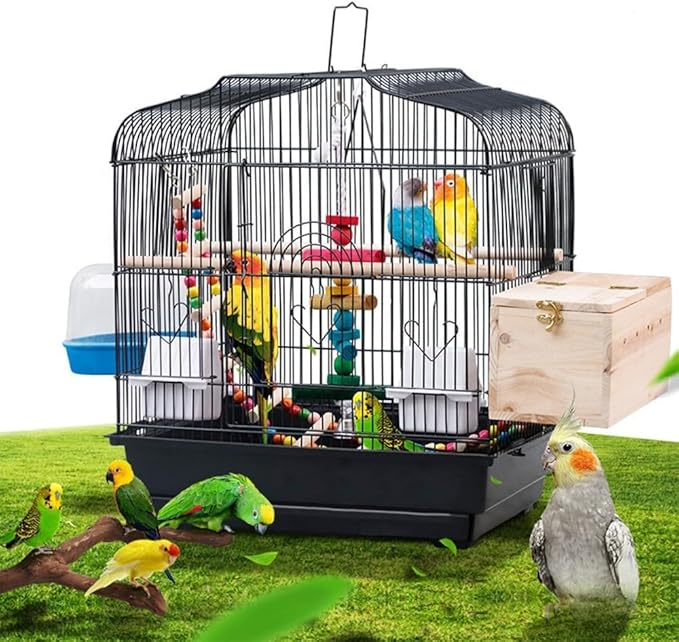 Small Bird Travel Cage,Portable Metal Bird Travel Cage with Handle,with 2 Stands, 2 Feeders and Wooden Perches,Birdcages for Small Parrots Lovebirds Canaries Cockatiels Conures