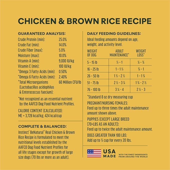 Instinct BeNatural, Natural Dry Dog Food, Raw Coated Kibble, Whole Grain - Real Chicken & Brown Rice, 4.5 lb. Bag