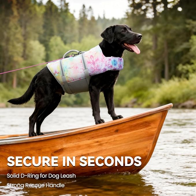 VIVAGLORY Rip Stop Dog Life Vest, Swimming Vest with Handle, Buoyancy for Doggy Puppy, Dog Life Jacket for Swimming & Boating, M, Multicolor