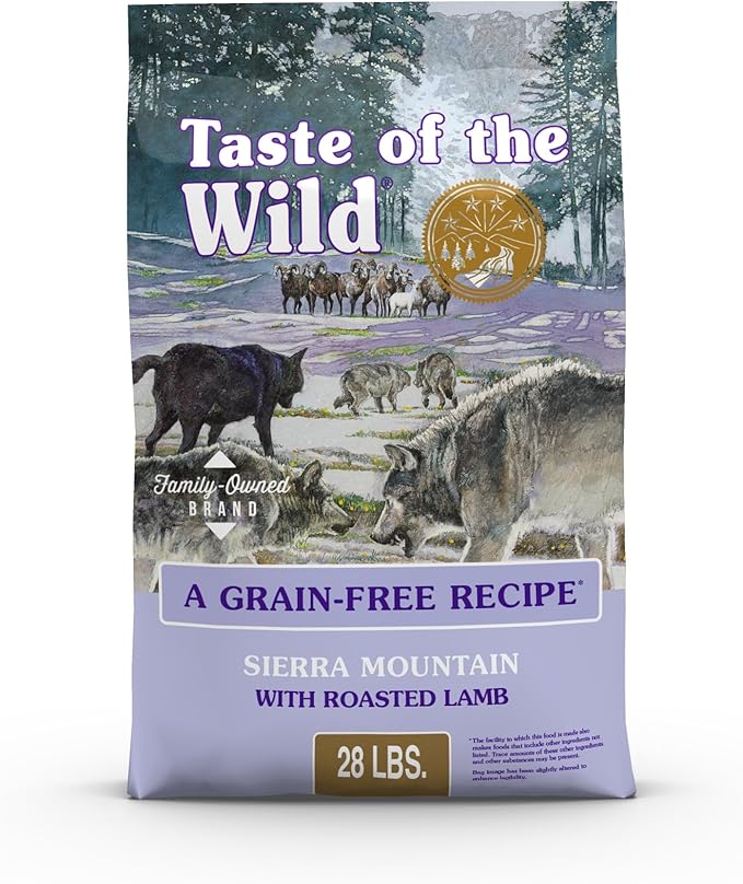 Taste of the Wild Sierra Mountain Grain-Free Canine Recipe with Roasted Lamb Dry Dog Food for All Life Stages, Made with Protein from Real Lamb and Guaranteed Nutrients and Probiotics 28lb