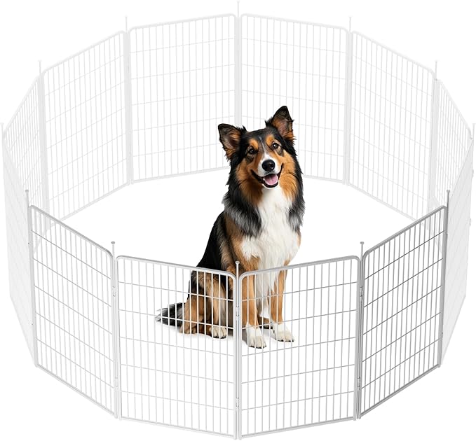 SunsGrove Indoor Dog Playpen, 45 Inch 4 Panels Play Pen for Large Dogs, Easy Setup Anti-Rust Pet Fence, White
