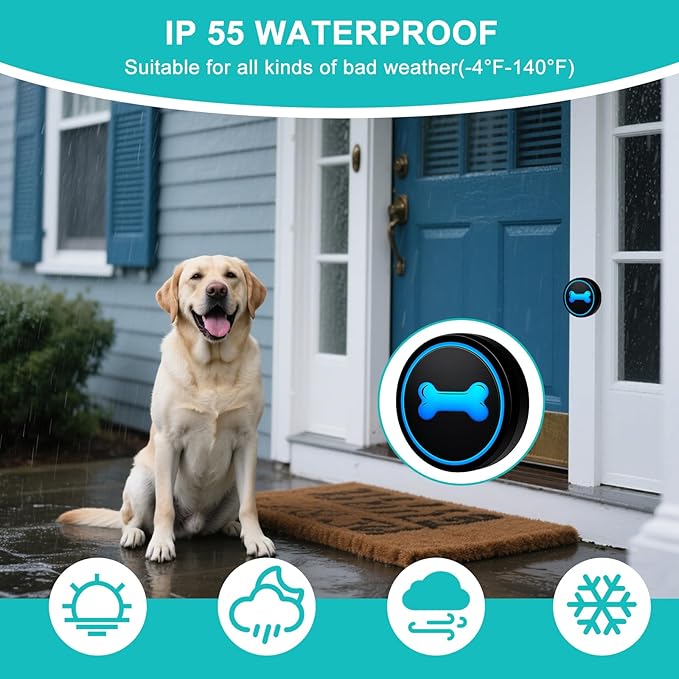 Dog Doorbell to Go Outside, Smart Wireless Doggie Doorbell for Potty Training,1000 Feet Long Range with IP65 Waterproof Super-Light Touch Button, 60 Melodies & Adjustable Volume (2 Button)