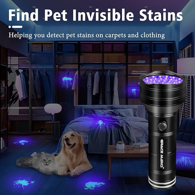 UV Flashlight, 51 LED 395nm Black Light, Ultraviolet Lite UV Light, Pet Urine Detector for Dog/Cat Urine, Dry Stains, Bed Bug, Resin Curing, Scorpions, Dry Pet Stains