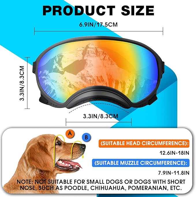 Pacify Dog Goggles for Large Dogs, UV Protection Dog Sunglasses with Adjustable Strap for Medium Large Dog Pet Glasses