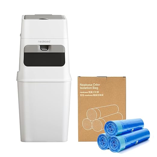 Neakasa White PooGuard Litter Disposal Bin, 9.2L Trash Can with Refill Bag Bundle