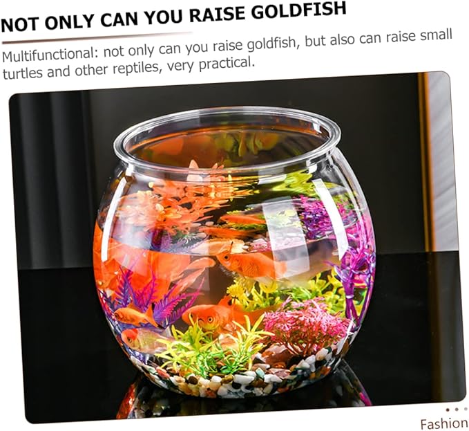 Transparent Plastic Fish Bowl Tank Small Aquarium for Betta Fish Goldfish Portable Round Design Easy Maintenance Fall Resistant for Home Office Turtle Care