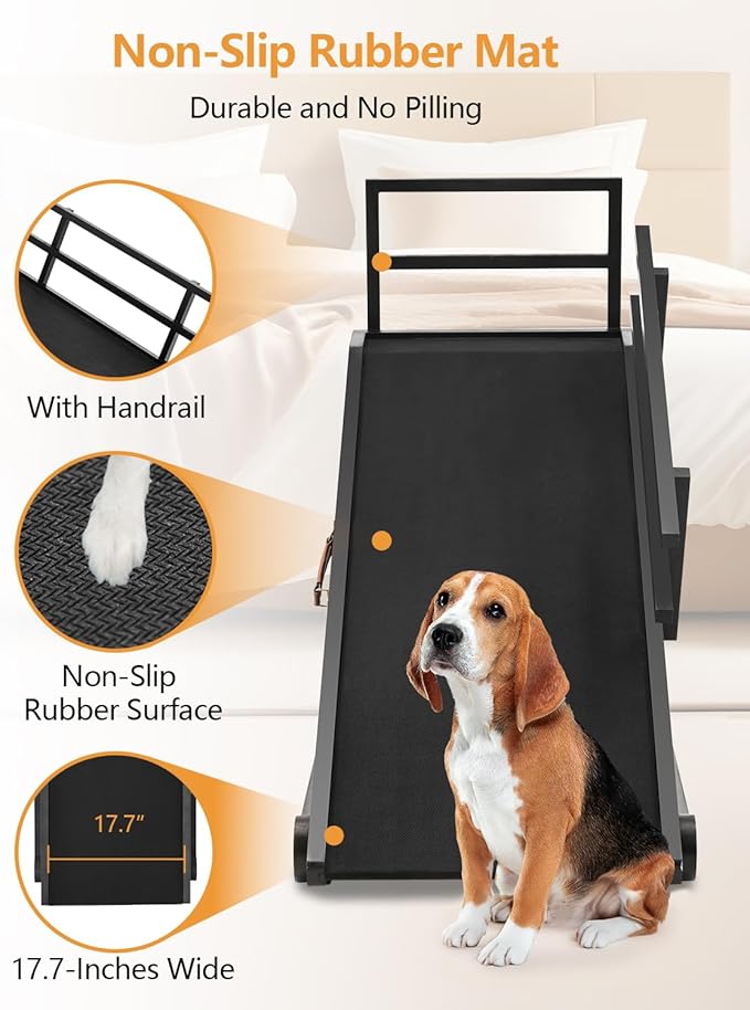 Dog Ramp for Bed, Pet Ramp for Small Dogs to Get on Bed, Dog Bed Ramp for High Bed 24 inch, Adjustable Wood Furniture Dog Ramp for Couch/Bedroom, Adjustable from 15" to 24" Height - Black